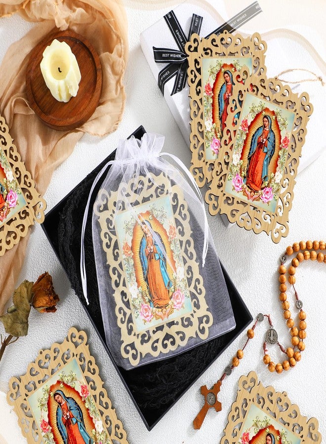 Quelay 12 Pcs Our Lady of Guadalupe Wooden Picture Frames with Organza Gift Bags Baptism Favors for Guests First Communion Christening Memorial Engrave Guest Gift Catholic Gifts Recuerdos De Bautizo - Image 3